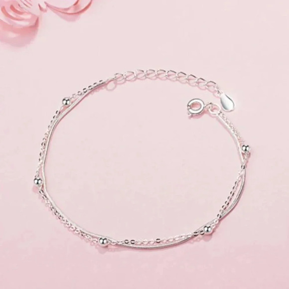 925 Sterling Silver Snake Chain & Bead Bracelet - Picture 6 of 8